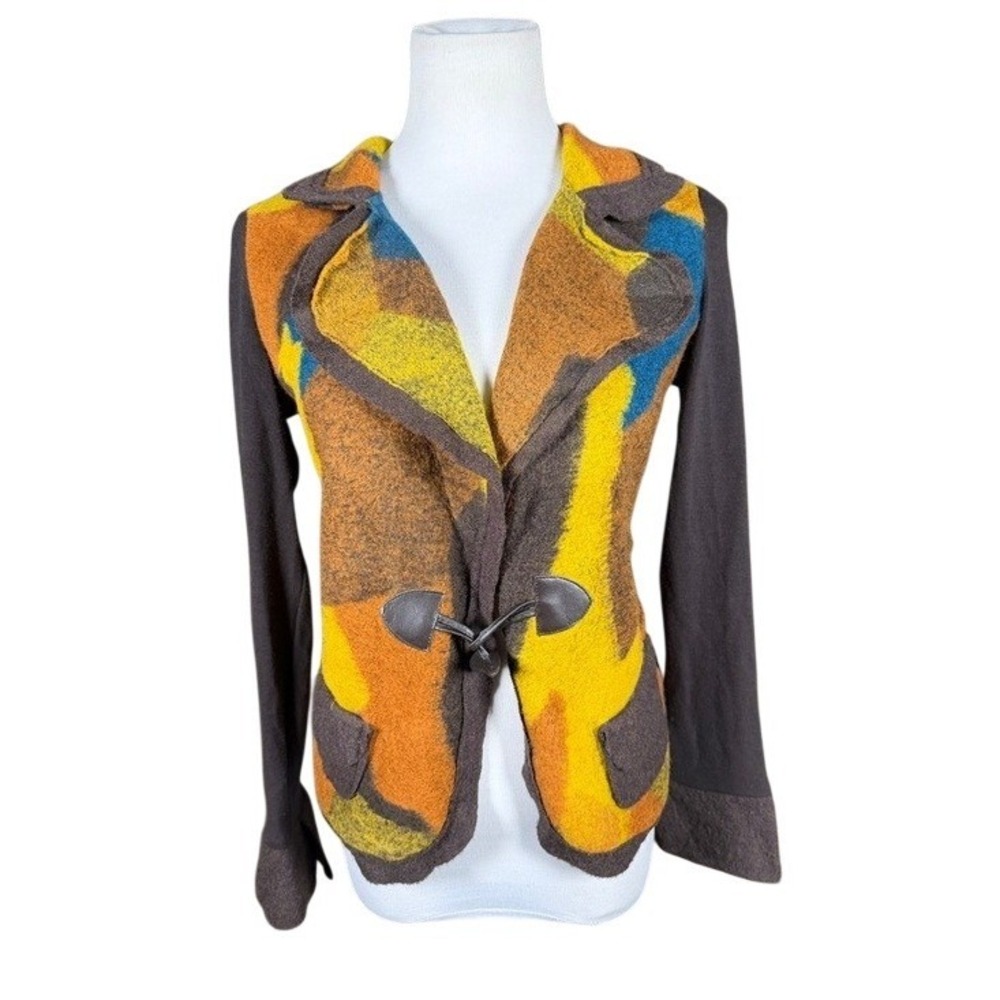 Insight Womens Wool Blend‎ Abstract Toggle Jacket Brown Yellow Orange Size 6